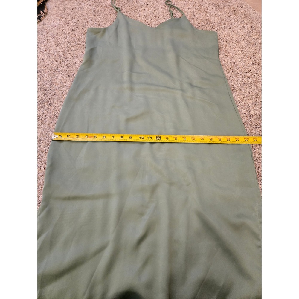JJXX Sage Green Satin Midi Slip Dress V-Neck Adjustable Straps Size L - Picture 7 of 11